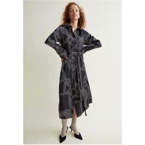 H&M black printed satin shirt dress